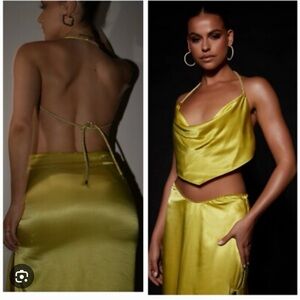 Satin Halter Top and Skirt Set in Gold